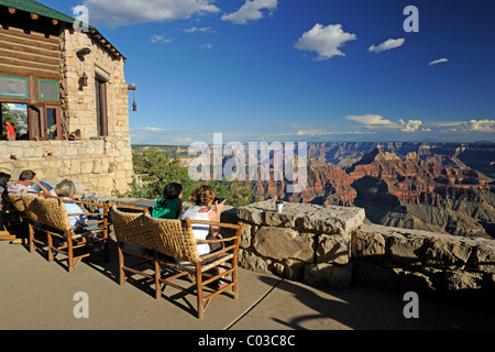 Visitors lodging at the Grand Canyon Lodge watching the sunset, Grand Canyon North Rim, Arizona, USA Stock Photo