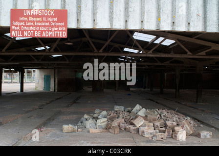 Taunton Livesock Market after it has been closed, the empty cattle pens, sheep pens and auction ring remain during redevelopment. Stock Photo