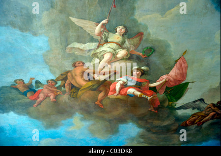 Ceiling painting by Martini and Zucci in the Throne Room, Golden Room, baroque Rund&#257;le Palace, Pilsrundale, Bauske, Latvia Stock Photo