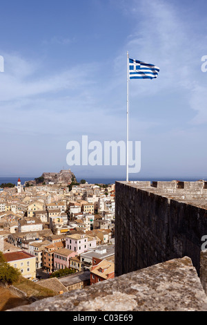 View from New Fortress over the historic town centre of Corfu, also known as Kerkira or Kerkyra, north east Corfu, Corfu Island Stock Photo