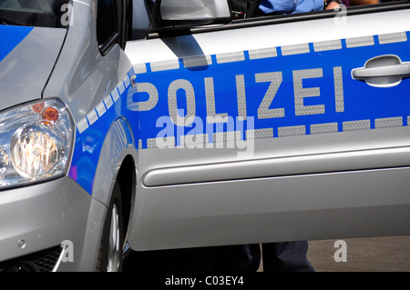 Lettering 'Polizei', police, on a new patrol car, Hesse, Germany, Europe Stock Photo