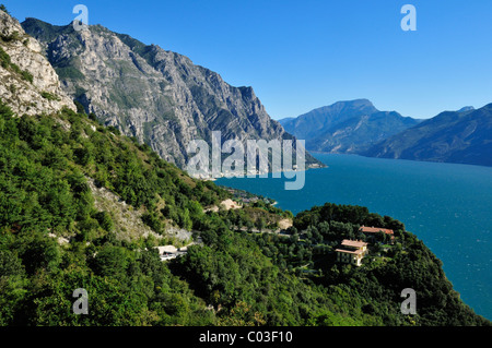 View from Tremosine down to Limone sul Garda, Lake Garda, Lombardia, Italy, Europe Stock Photo