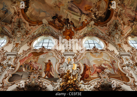 Nave with ceiling frescoes by Matthaeus Guenther, detail, Parish Church of the Nativity of the Virgin, Rococo style 1737-1746 Stock Photo