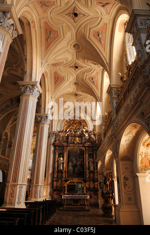 Aisle of the Parish Church of St. Salvator and the Holy Cross, 1761-1766 restoration in the Rococo style, Kirchplatz 5, Polling Stock Photo