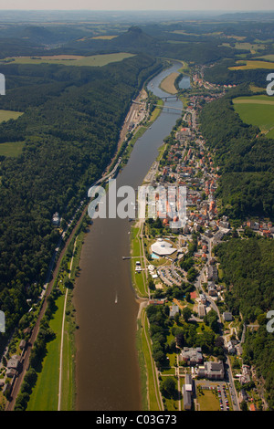 Aerial view, Bad Schandau, Elbtal valley, Elbe Sandstone Mountains, Saxon Switzerland district, Saxony, Germany, Europe Stock Photo