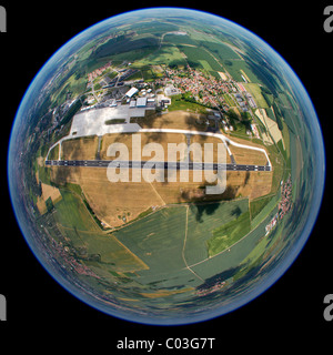 Aerial view, fisheye lens, spherical panorama, a runway of Erfurt airport, Thuringia, Germany, Europe Stock Photo