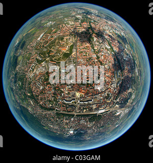 Aerial view, fisheye lens, spherical panorama, building of the city administration, Erfurt, Thuringia, Germany, Europe Stock Photo