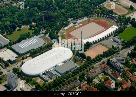 Aerial view, Gunda-Niemann-Stirnemann Halle indoor ice rink, Steigerwaldstadion stadium, Erfurt, Thuringia, Germany, Europe Stock Photo