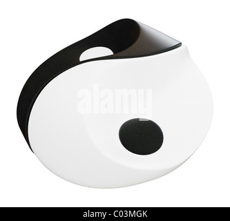 A black and white ying yang symbol as complementary sofa or seats, in leather, isolated against a white background. Stock Photo