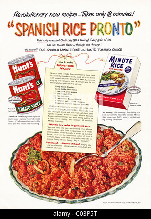 1950s full page advertisement in American consumer magazine for HUNT'S tomato sauce and pre-cooked minute rice Stock Photo