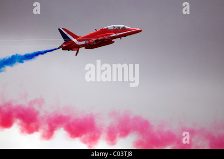 close up of a single plane red arrows display team at raf leuchars airshow scotland september 2010 Stock Photo
