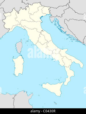 Illustrated map of the country of Italy in Europe. Stock Photo