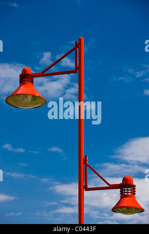 Modern street lighting on a housing estate in Sable sur Sauthe, France Stock Photo