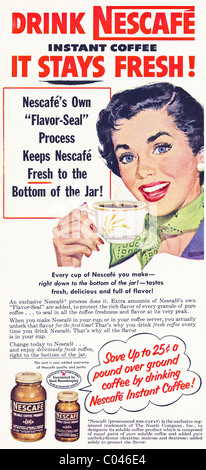 1950s advertisement in American consumer magazine for NESCAFE instant coffee Stock Photo