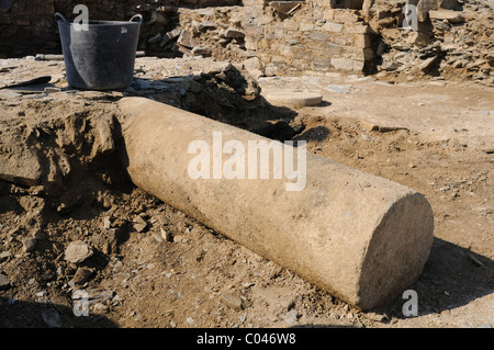 Column  in the patio of the ' Domus ' Archaeological site ' Chao Samartin ' Asturias SPAIN Stock Photo