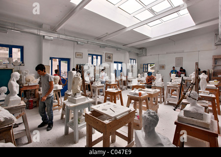 A workshop of the department of the School of Fine Arts in Pyrgos village, Tinos island. Stock Photo