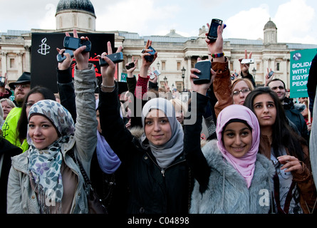 Egyptian Victory celebration organized by Amnesty International in Trafalgar Square London UK 12.02.2011 Stock Photo