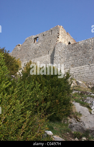 Montsegur Castle, a Cathar Fortress in the Languedoc Roussillon Stock Photo