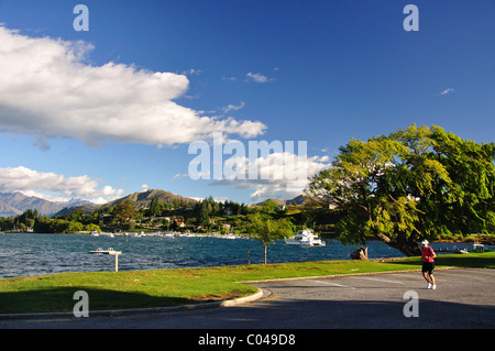 Lakeside view, Lake Wanaka, Wanaka, Otago Region, South Island, New Zealand Stock Photo