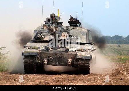 A Challenger 2 Main Battle Tank (MBT) of the British Army on exercise on the Salisbury Plain Military Training Area, Wiltshire, Stock Photo