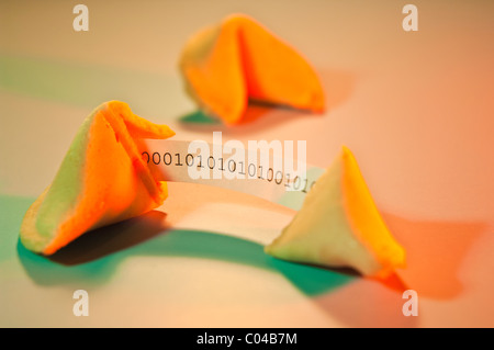 Fortune cookie with message in binary code Stock Photo