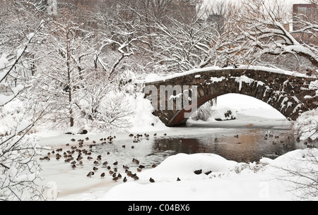 Gapstow Bridge in Central Park, NYC after a Snowstorm Stock Photo