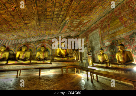 The inside view of the ancient Golden Buddhist Temple (cave temple complex) in Dambulla Sri Lanka Stock Photo