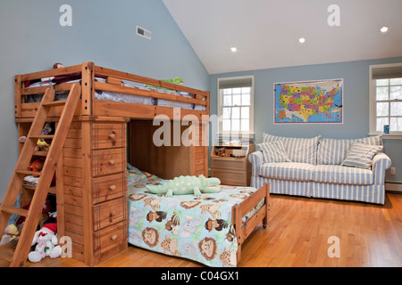 Children's Bedroom with Bunk Beds, Interior, Residential House, USA Stock Photo