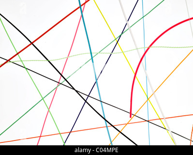 Many red, yellow, green, white wires on white background Stock Photo