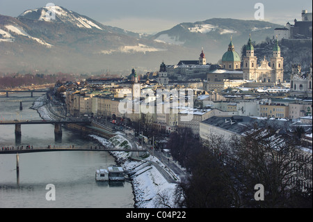 city Salzburg in Austria at river Salzach Stock Photo