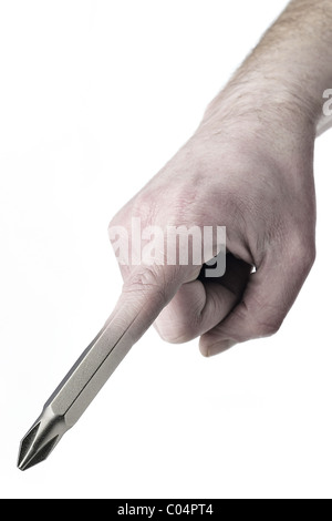 Finger uman screwdriver on white background Stock Photo