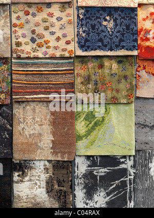 Colorful rugs on a display