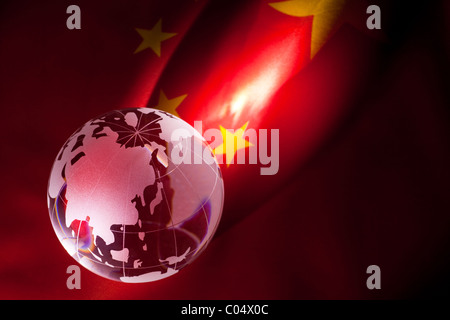 Globe and China Flag for background Stock Photo