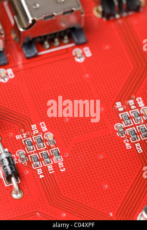 Red Circuit Board close up shot for background Stock Photo - Alamy