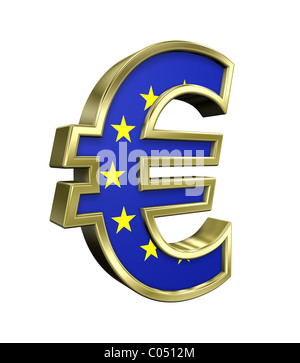 Gold Euro sign with european union flag isolated on white Stock Photo