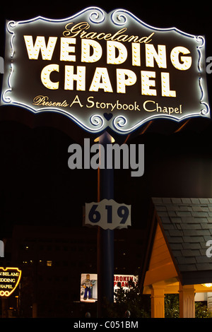 Graceland Wedding Chapel signpost downtown Las Vegas Stock Photo