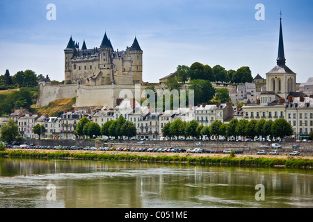 Chateau Saumur and the River Loire, in the Loire Valley, France Stock Photo