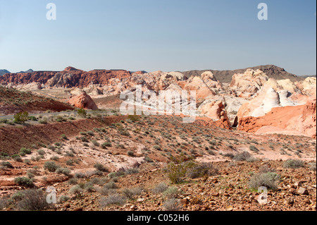 The multicolored sandstones of the White Domes area of Valley of Fire State Park, as seen from the road on the way there. Stock Photo