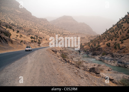 The Haji Omran Road, a highway running beside the Choman River and through the Zagros Mountains of Iraqi Kurdistan region of northern Iraq, Stock Photo