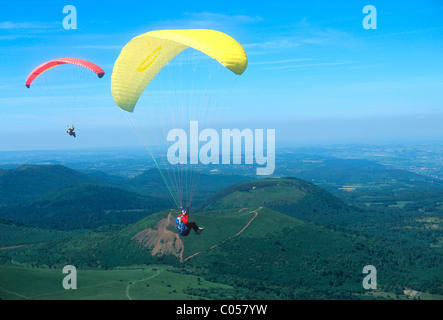 Hang gliding near the Puy de Dome volcano in Auvergne, France. Stock Photo