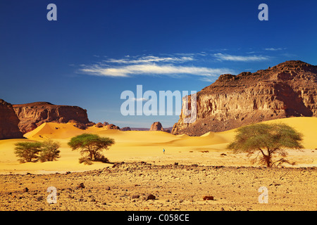 Desert landscape with dunes and rocks, Sahara Desert, Tadrart, Algeria Stock Photo