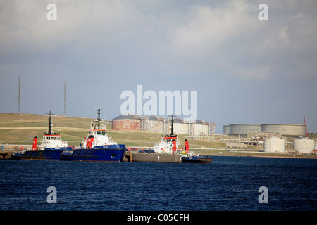 Sullom Voe terminal for crude oil and propane gas operated by BP for oil piped from the North Sea Brent and Ninian fields Stock Photo