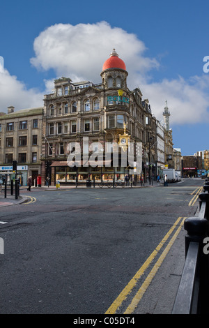 Northern Goldsmiths Art deco shop with Gold Rolex clock on the corner of Blacket St and Pilgrim St, Newcastle Upon Tyne. Stock Photo