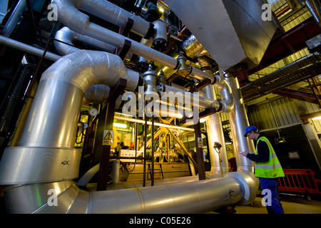 technician,pipes, Newport, Isle of Wight, Waste recycled burning Power Station. Newport isle of Wight england UK Stock Photo