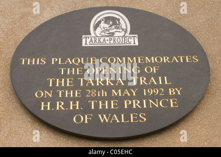 Plaque at the old disused railway station at Bideford in north Devon commemorating the opening of the Tarka Trail Stock Photo
