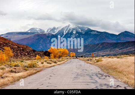 La Sal Mountain Road in the fall near Moab Utah USA Stock Photo