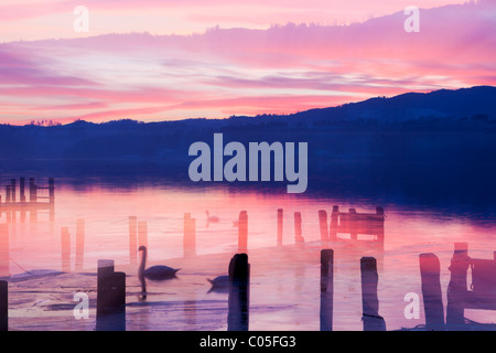 Waterhead in Ambleside on Lake Windermere, Lake District, UK, at sunset. Stock Photo