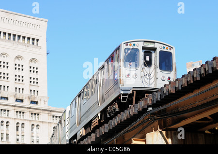 motorman negotiates a southbound CTA Green Line elevated rapid transit train Chicago Illinois, USA. Stock Photo