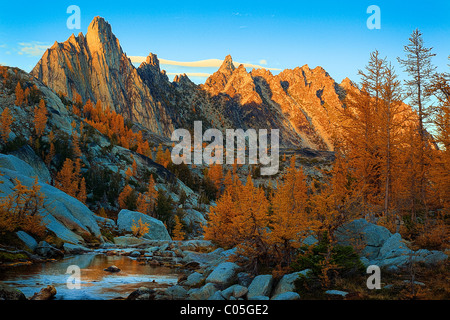 Prusik Peak and larch trees in the Enchantment Lakes wilderness area Stock Photo