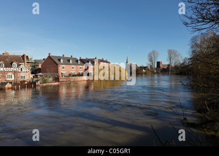 The River Severn in Shrewsbury during annual flooding during the winter months. Stock Photo